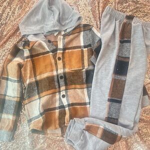 SHEIN boys fall Plaid Zip Up Set in Gray and Brown